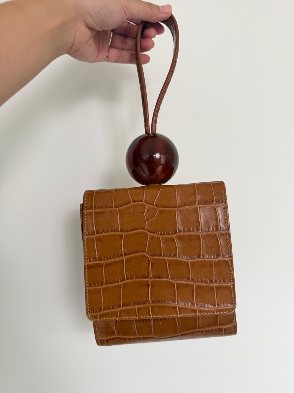 BY FAR Tan Croc-Embossed Wristlet with Deep Cherry Accent - Picture 6 of 10